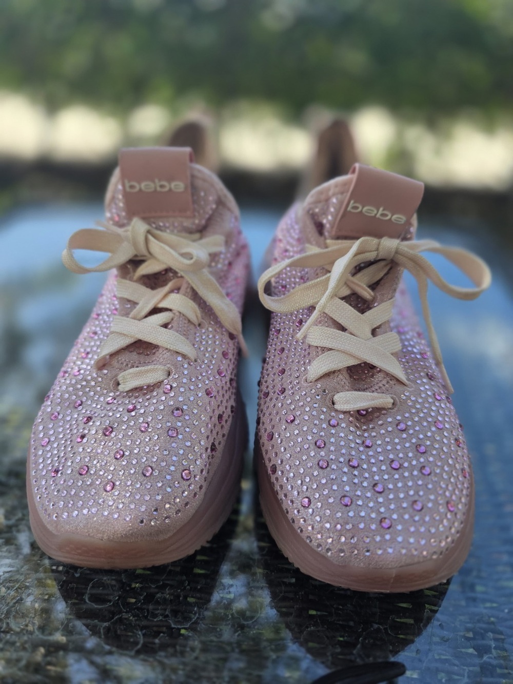 Bebe Blush Pink Rhinestone Embellished Sneakers